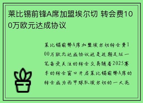 莱比锡前锋A席加盟埃尔切 转会费100万欧元达成协议